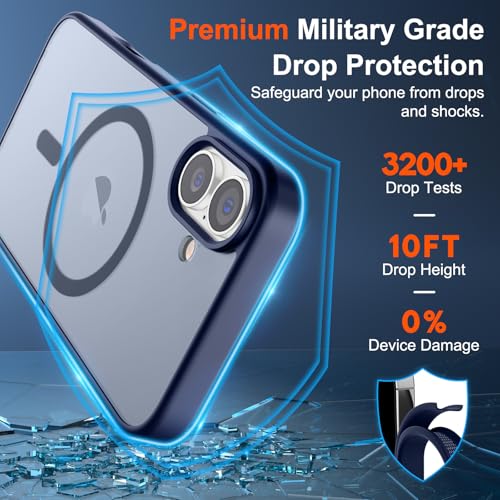 Image of SUPFINE Magnetic for iPhone 17 Case (Compatible with MagSafe)(Military Grade Drop Protection) Translucent Matte Shockproof with Anti-Fingerprint Phone Cover 2025,Navy Blue