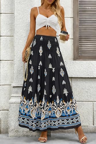 Image of CFLONGE Summer Maxi Skirts for Women 2026 Trendy Floral A Line Boho Skirt