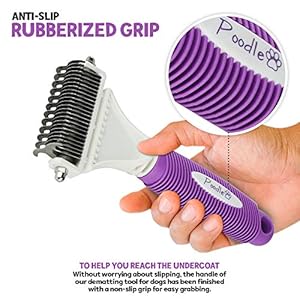 POODLIE Poodle Pet Dematting Comb for Dogs – Handheld Undercoat Dematter Rake Grooming Tool for Long or Short Hair