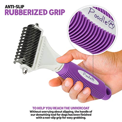 POODLIE Poodle Pet Dematting Comb for Dogs – Handheld Undercoat Dematter Rake Grooming Tool for Long or Short Hair POODLIE Poodle Pet Dematting Comb for Dogs – Handheld Undercoat Dematter Rake Grooming Tool for Long or Short Hair