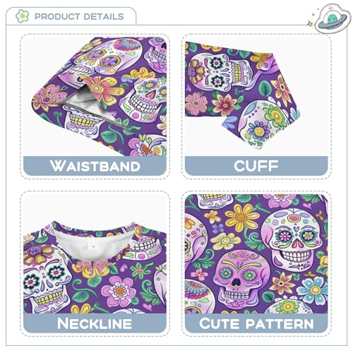JUNZAN Vintage Sugar Skulls and Flowers Mexican Little Girls Pullover Hoodie Fleece Kids Hoodies Boys Sports 4T3