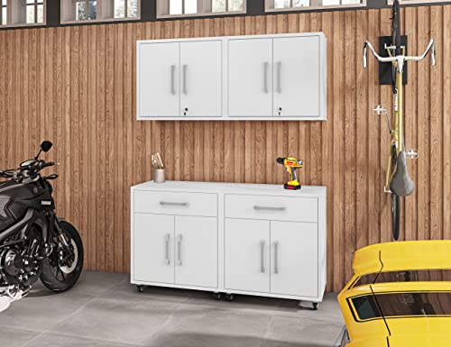 Image of Manhattan Comfort Eiffel Garage Cabinets and Storage System, Set of 4, White