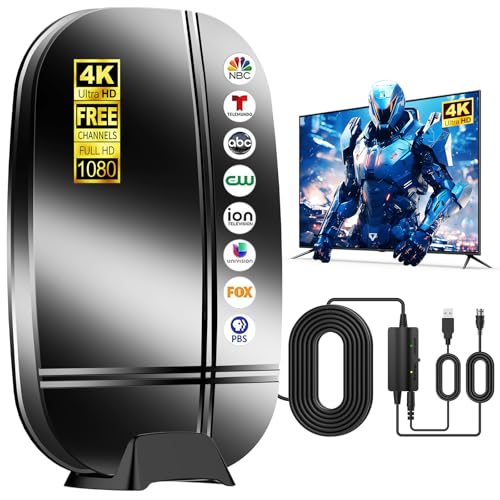 2026 Upgraded TV Antenna Indoor Outdoor,Digital Antenna for Smart TV Indoor,4K 1080P Free Local Channels, 3500+ Miles Range Digital HD TV Antenna,Built-in Base Included, Weatherproof Antenna
