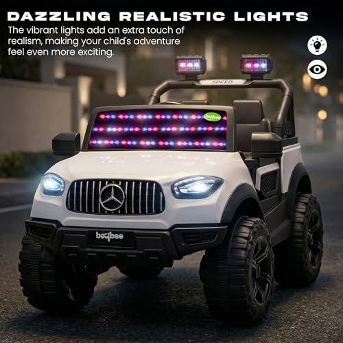 Image of Baybee BeastX Battery Operated Jeep for Kids with Parental Control | Baby Ride On Electric Car with RGB Lights, Music & Swing Mode | Rechargeable Battery Car for Kids 2 to 6 Years (White)