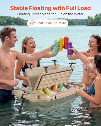 Image of VEVOR Floating Cooler 40 QT Floating Ice Chest with Wheels & Tow Rope, Premium LLDPE Amphibious Drink Cooler for Water & Land, Cruise Stable on Lake, River, Pool, Beach, Kayak