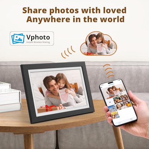 Image of Dragon Touch Digital Picture Frame WiFi 10 inch IPS Touch Screen Digital Photo Frame Display, 32GB Storage, Auto-Rotate, Share Photos via App, Email, Cloud, Classic 10 Brown