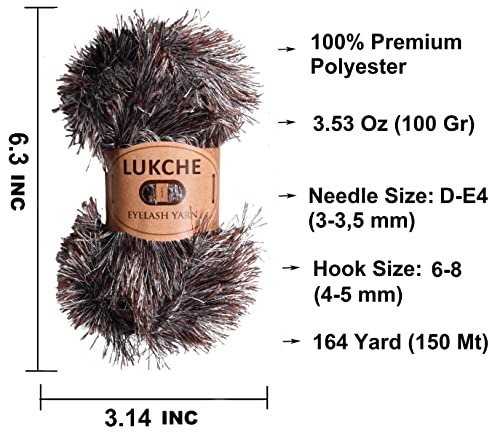 Image of Eyelash Fun Fur Yarn Premium 100% Polyester 164 Yds (150 Mt), 3.53 Oz (100 Gr) Colorful Crochet Yarn Dıy Hand Knitting. (Brown White, 1 Skein)