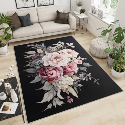 Tapete decorativo floral 4x6ft negro y blanco miniatura 2
