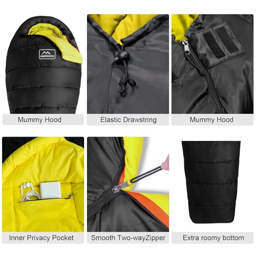 KAMPKEEPER Bolsa de Dormir Momia para Adultos, Para Camping en Clima Frío, 3-4 Estaciones, Cremallera Anti-Enganches con Capucha Ajustable para Mochilero y Senderismo miniatura 5