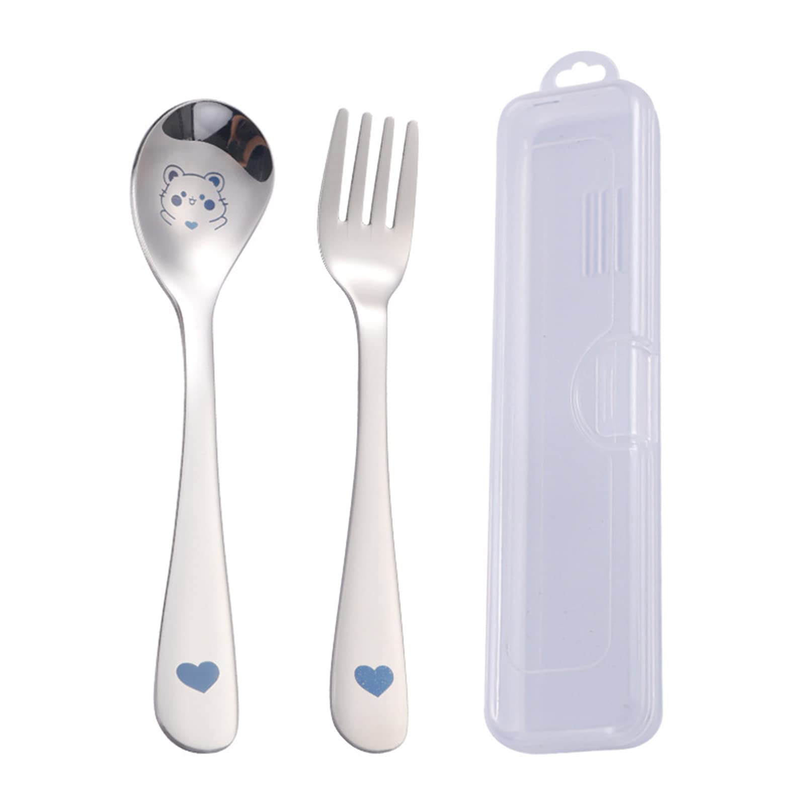 Spoon & Fork Set with Storage Case Stainless Steel Kids Cutlery Food Feeder Toddler Learn to Eat Utensils Set Baby Utensils Stainless Steel