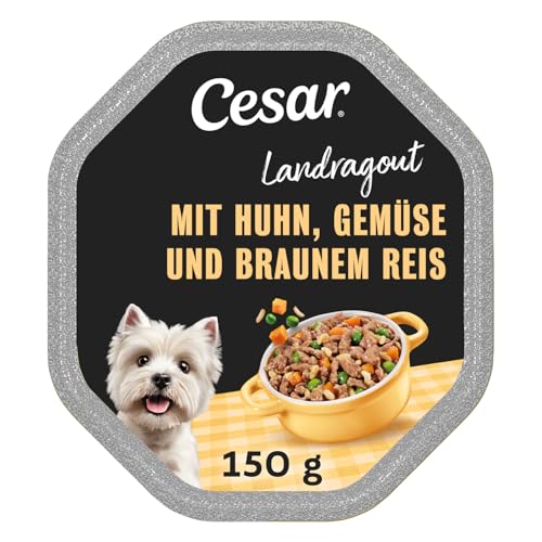 Cesar Landragout 14 x 150 g Adult Schale mit Huhn, braunem Reis & Gemüsestückchen in Sauce