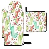 Moslion Succulent Cactus Pattern Oven Mitts and Potholders  Watercolor Summer Cacti Tropical Plant F