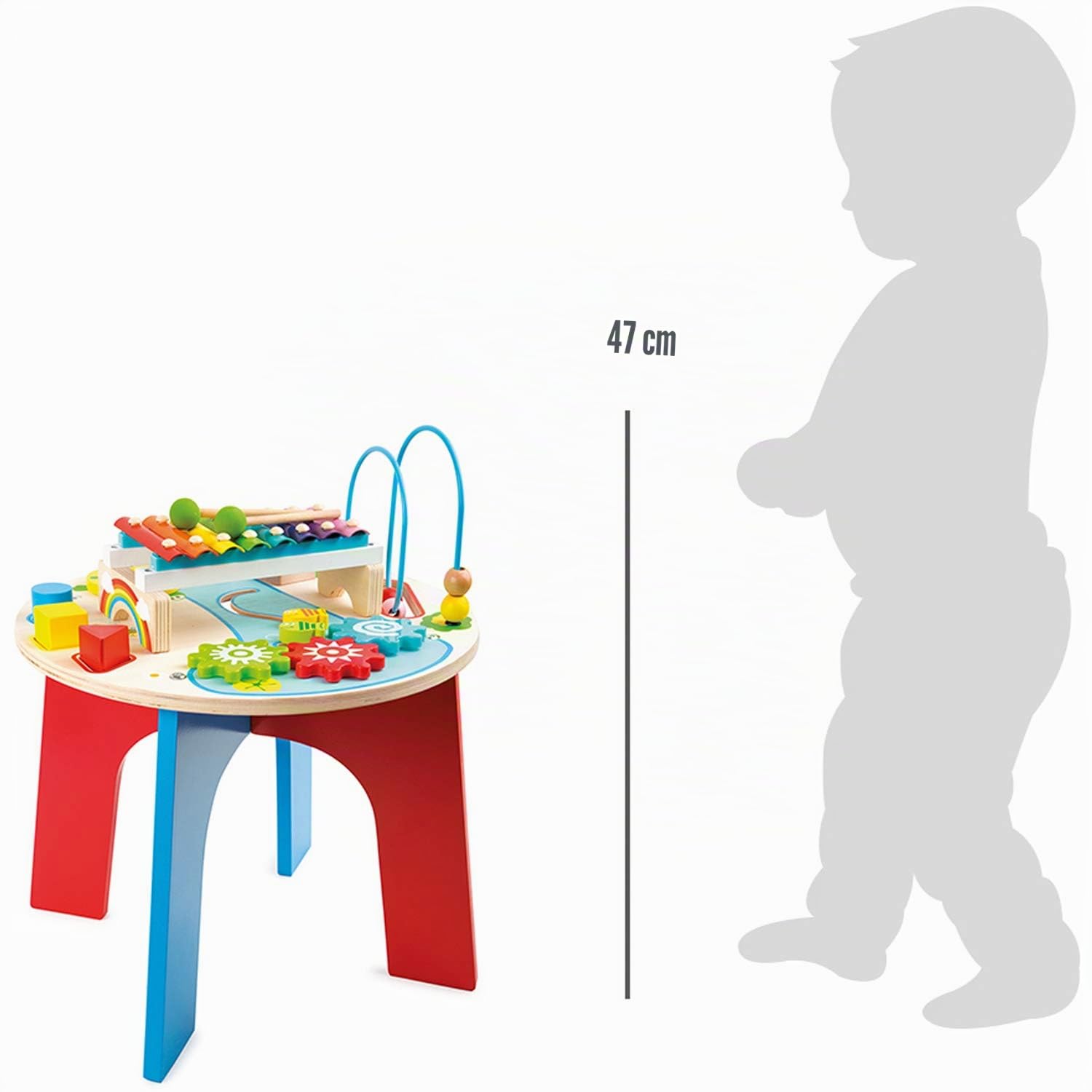 small foot 10321 Table de musique et de motricité "2 en 1" en bois, avec circuit de motricité, jouet de formes, xylophone, à partir de 1,5 ans