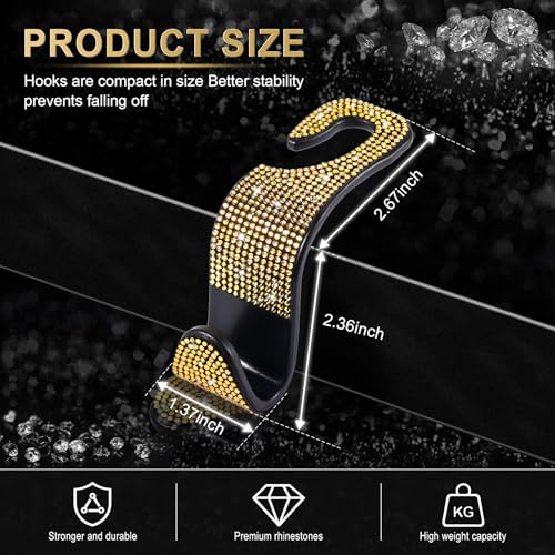 Image of LivTee Car Seat Headrest Hook, Auto Seat Hook Hangers Storage Organizer Interior Accessories for Purse Coats Umbrellas Grocery Bags Handbag, 4-Pack(Bling Gold)