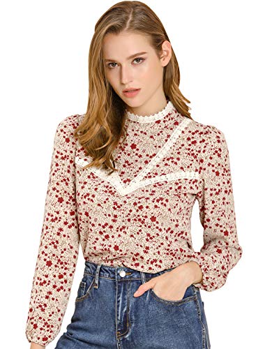 Allegra K Women's Lace Trim Stand Collar Long...