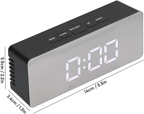 Miniatura 9 de Reloj despertador con espejo LED, reloj digital rectangular con pantalla de temperatura para dormitorio, sala de estar, oficina, viajes