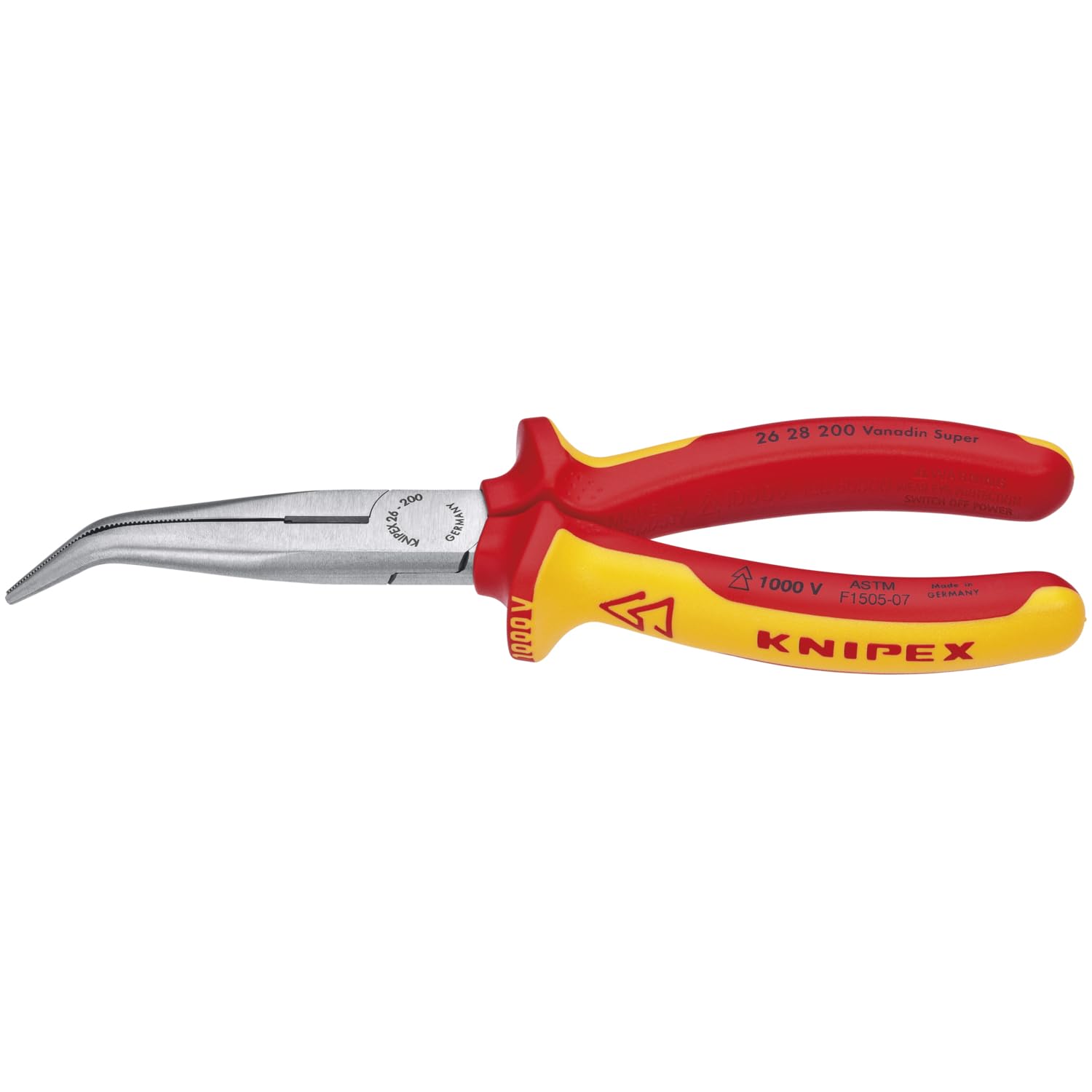 KNIPEX Narzędzia - Szczypce z długim noskiem, kątowe 40 stopni, izolacja 1000 V (2628200SBA)