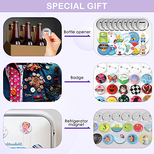 Nantfun Button Maker Machine Multiple Sizes, Pin Maker Machine 1.25+2.25 Inch, Button Badge Press Machine With 220 Sets Button Making Supplies, Bottle Openers And Keychains (Purple) #TOP4