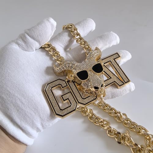 Huge Goat Necklace Chain Many Bright Stones Goat Pendant Greatest of All Time Turnover Chain For Adults Player Team Football Soccer Baseball Basketball Softball Fantasy Football4
