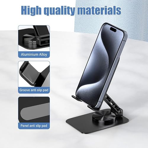 AGVEE 2 Pack 360 Degree Rotation Adjustable Cell Phone Aluminum Desktop Stand Holder, Office Foldable Dock Cradle for iPhone 15 14 13 12 11 XS Switch, iPad Mini Tablets(7-10\"), Black - Thumbnail 6