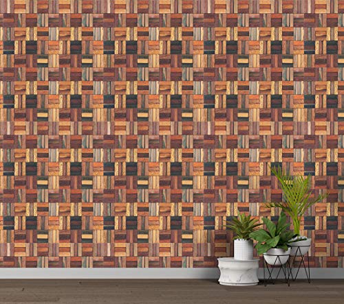 Image of DWELLSINDIA Checkered Wood Self Adhesive Wallpaper Waterproof, Scratch Resistant, Laminated 41cm x 244cm