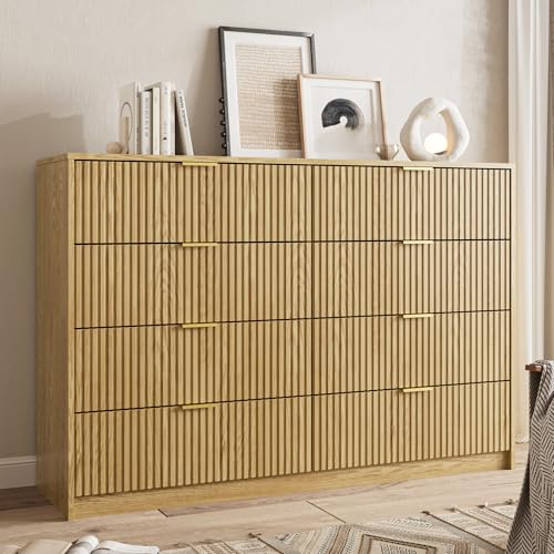 Image of MAISONARIA Dresser for Bedroom, 8 Drawer Double Dresser, Modern Chest of Drawers for Bedroom, Living Room, Entryway and Closet, 15.7 inch D x 55 inch W x 37.4 inch H, Natural