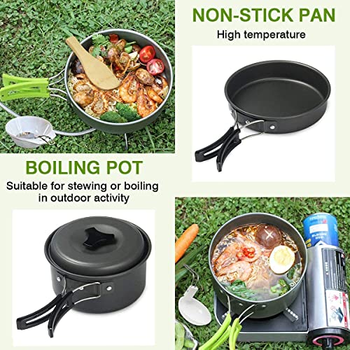 Image of 11-Piece Camping Cookware Mess Kit with Gas Stove, Lightweight Nonstick Pot & Pan Set with Spork, Bowls, Sponge & Travel Bag - Compact Outdoor Cooking Gear for Backpacking, Hiking, Scouts