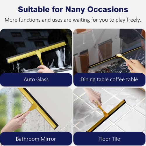 Toovem 12 Inch Shower Squeegee For Glass Doors, Window, Bathroom, Car Windshield, Shower Cleaning Tools With S Hook, Square Sticky Hook（Gold） #TOP7