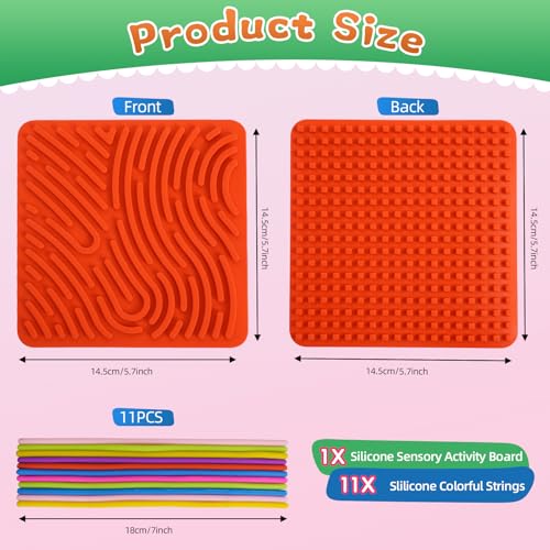 Sensorik Spielzeug Activity Board 5.7×5.7 Inch, Silikon Sensory Toys Fidget Spiel Zur Autismus, Stress, ADHD, Anxiety Spiele Play Toy Für Kinder ab 3 Jahr & Erwachsene, zum 11 Schnüren(Rot)