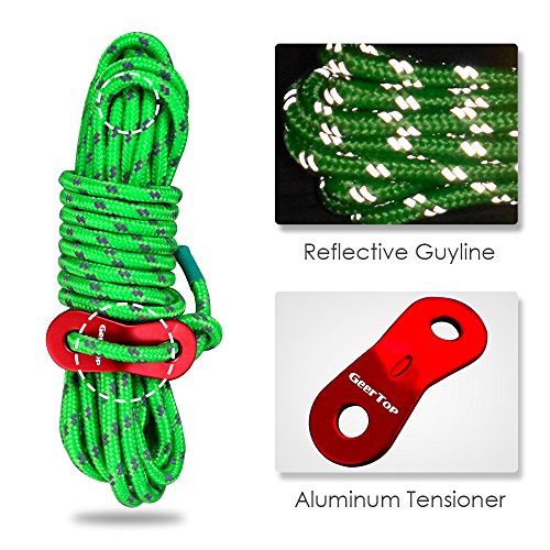 Geertop Reflective Guylines 4Mm Tent Cords Lightweight Camp Ropes With Aluminum Adjuster Tensioner For Outdoor Camping Hiking Backpacking Survival Gear Green #TOP1