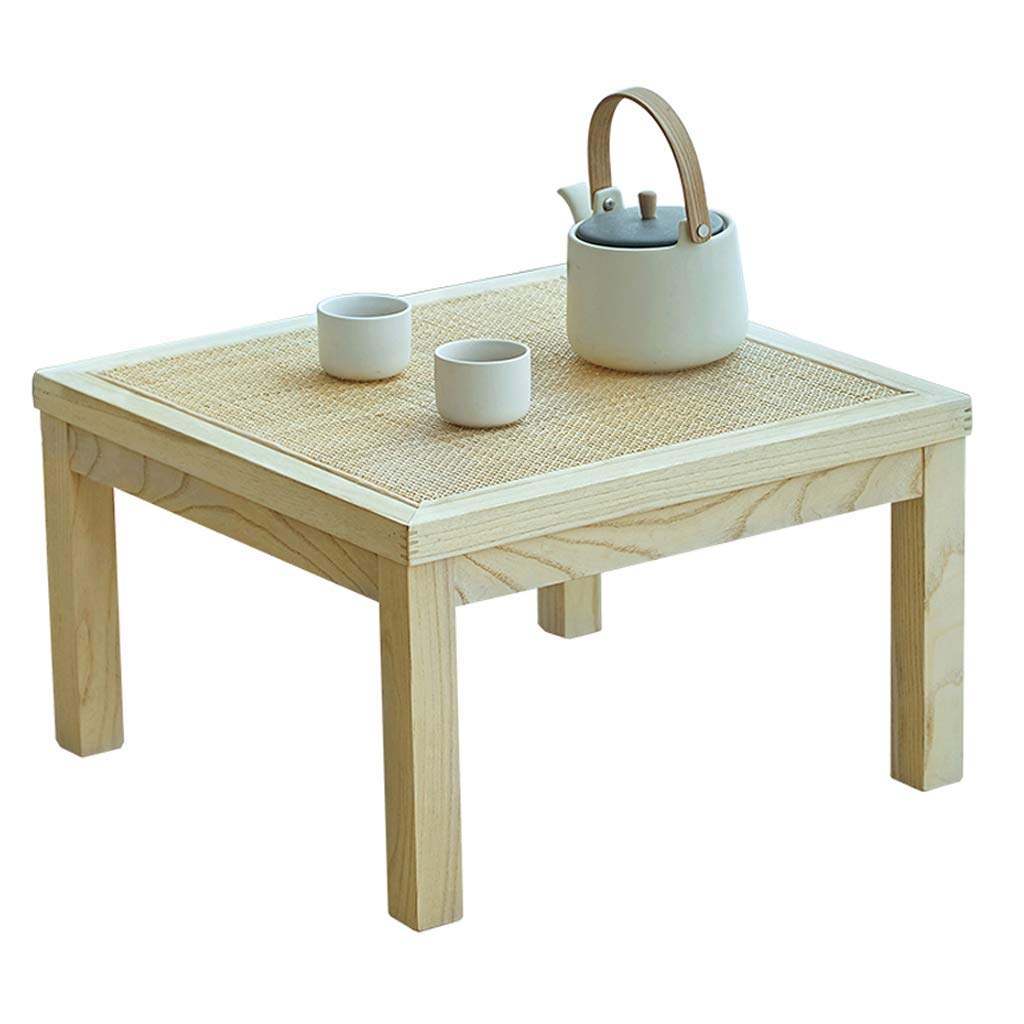 Table basse en rotin naturel et son support en bois simple pour intérieur