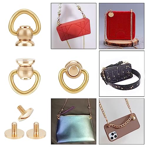 Image of GORGECRAFT 6PCS Brass Ball Studs Rivets D Ring 360 Degree Rotatable Ball Post Head Buttons Screw Buttons Rivets Nails Chicago Stud Screw Metal Ring Free Rotation for Bag Handle Connector Purse Craft
