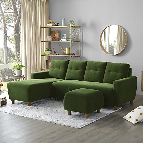 Image of Sleepyhead Yolo Designed by Duroflex - 4 Seater Sofa LHS Sectional + Ottoman |Premium Fabric, Plush 3-Layer Cushioning |Modern Buttonless Tufted & Anti-Sag Comfort |3 Years Warranty - Avocade Green