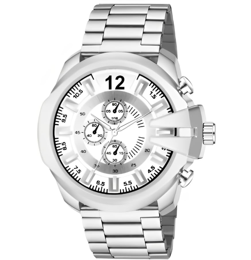 AMIGOS Mens Analog Watch | Quartz Movement, Chronograph Display, Mineral Crystal Face | Stainless Steel Chain Strap | Stylish & Attractive (White) (B0D81CMCTL) Amazon Price History, Amazon Price Tracker