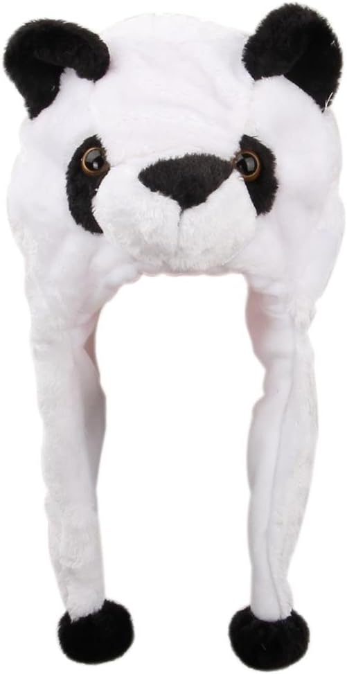 EOZY White Black Panda Warm Fuzzy Multifunctional Ear Flap Aminal Beanie