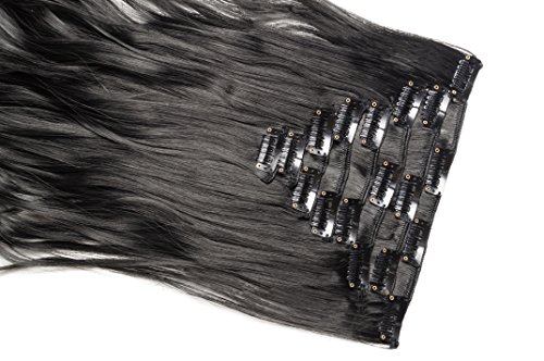 2018 FASHION 17-24 Inch 8Pcs 18Clips Full Head Clip in Hair Extensions Long Curly Synthetic Hair Extensions Hairpieces for Women 2-5 Days Delivery (Dark Black)