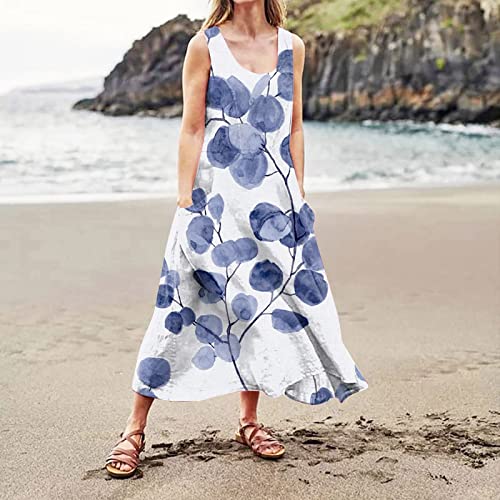 Plus Size Cotton Linen Summer Dresses for Curvy Women 2025 Sleeveless Maxi Vacation Beach Sundresses with Pockets