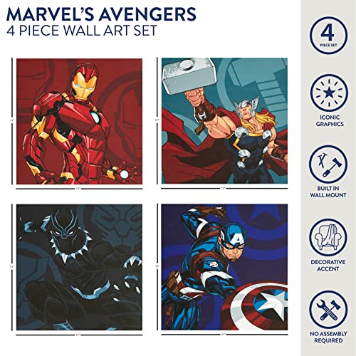 Idea Nuova Marvel Avengers Canvas 4 Pack Wall Art Set,Childrens Wall Hanging Décor,Each Piece 11"x11", multi colors, Large - Image 2