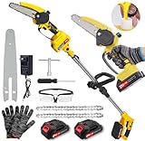 Victoam Tasto alto a batteria 2 in 1, motosega da 6 pollici e tostapane elettrico con batteria da 2 batterie da 2,0 ah, asta di scorrimento fino a 1,72 m, motore senza scopo, pulsante elettrico per