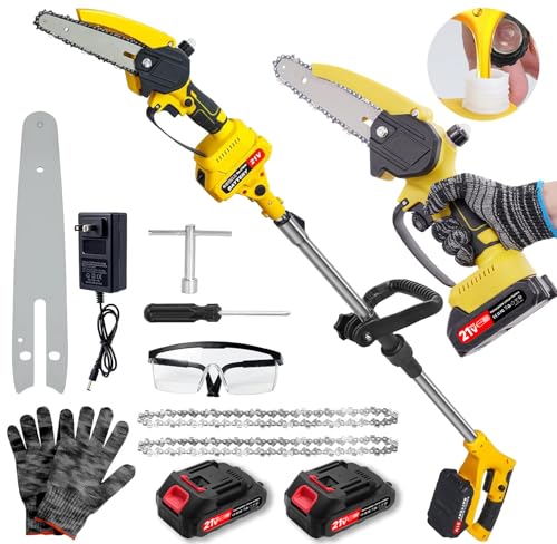 Victoam Podadora con batería 2 en 1, motosierra de 6 pulgadas y podadora eléctrica con batería de 2 x 2,0 Ah, barra de extensión de hasta 1,72 m, motor sin escobillas, podadora eléctrica para ramas de