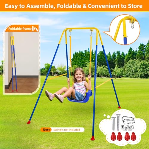 Image of Swing Stand for Kids, Foldable A-Frame Metal Frame, Indoor & Outdoor Heavy Duty Swing Stand for Most Baby Jumper /Toddler Swings /Hammock Chair, Easy to Assemble, Seat not Included