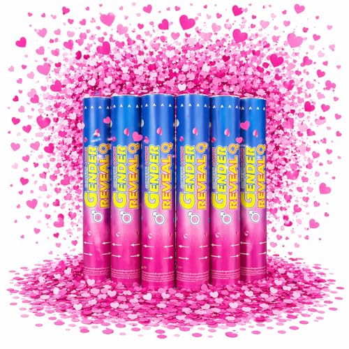 Gender Reveal Confetti Cannons Party Poppers Gender Reveal Cannon Kit with Heart-Shaped Confetti Easy Twist Shooters for Baby Reveal Party Decorations (Pink Confetti Cannon)