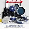 Blue Diamond 20 Piece Nonstick Cookware Set, Diamond Ceramic Pots & Pans, Dishwasher & Metal Utensil Safe, Non Toxic PFAS-Free, Kitchen Cooking Sauce & Saute Pans, Oven & Broiler to 600F, Blue #1