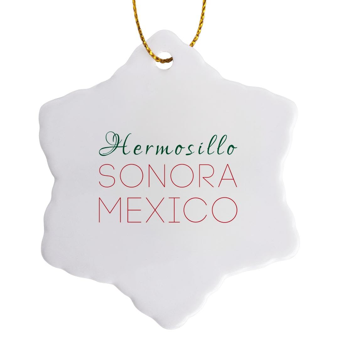 3dRose Hermosillo, Sonora, National Colors Patriot Mexico Home Town Design 3 inch Snowflake Porcelain Ornament