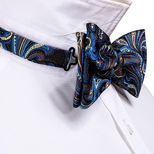 Barry.Wang Mens Bowties Paisley Flower Silk Bow Tie Set with Handkerchief Cufflink Wedding Business