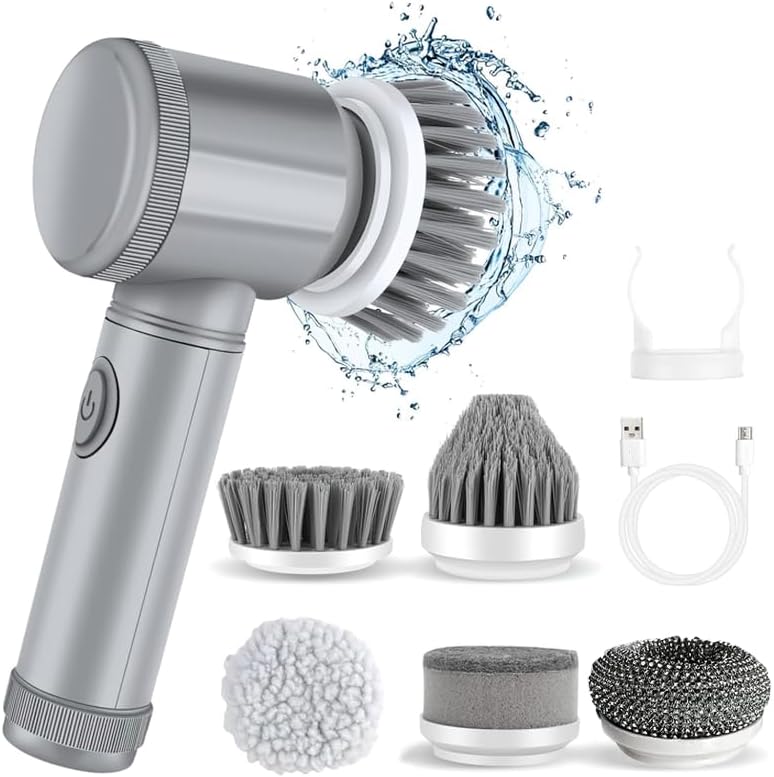 Miniatura 2 de Limpiador eléctrico giratorio, con 7 cabezales de cepillo reemplazables, limpiador de ducha inalámbrico y 2 velocidades ajustables, cepillo de