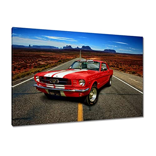 Toile Ford Mustang rouge déco murale salon moderne format 120x80cm