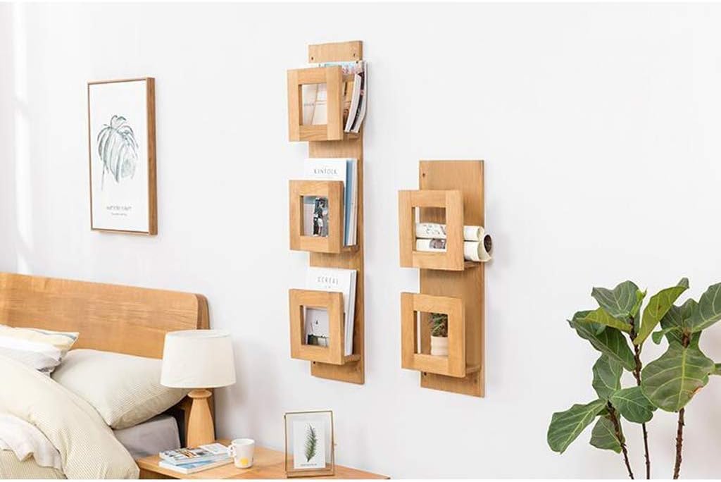HJSCD Wall Shelf Oak Shelf Storage Rack Picture Book Frame Wall Magazine Rack Magazine Rack Easy Storage Wood Color 2 Styles