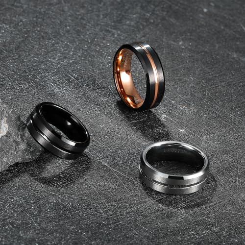 Image of King Will Tungsten Carbide Wedding Band for Men Women-6 /8 /10mm Width Multicolor Available with Grooved Center Wedding Ring Suitable for Work, Gym Comfort Fit Size 4-16