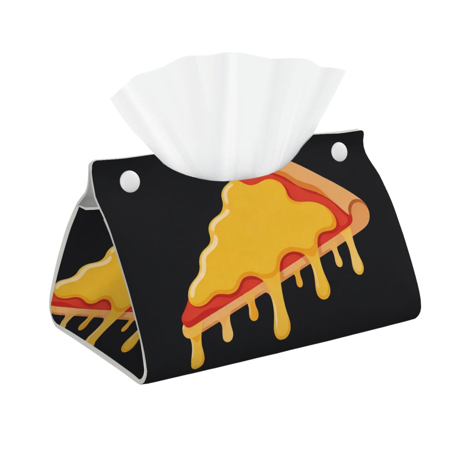 Flat Pizza Slice Long Leather Tissue Box Cover-Waterproof PU Leather Tissue Holder for Bathroom, Decorative Rectangular Tissue Case